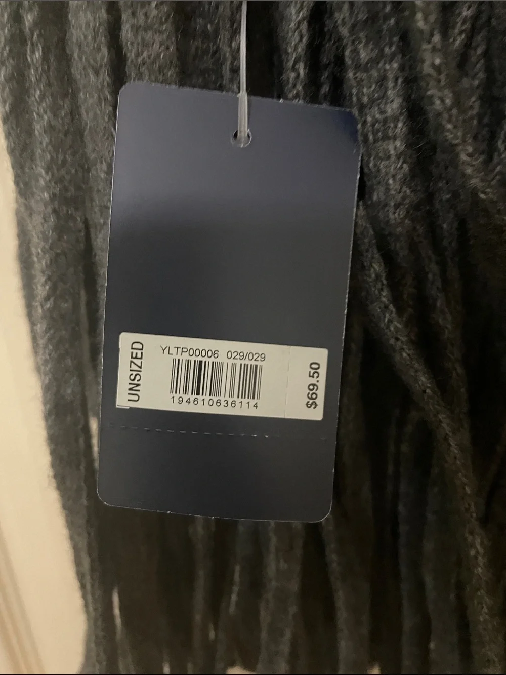 Lucky Brand NWT Dark Gray Knit Fringe Scarf